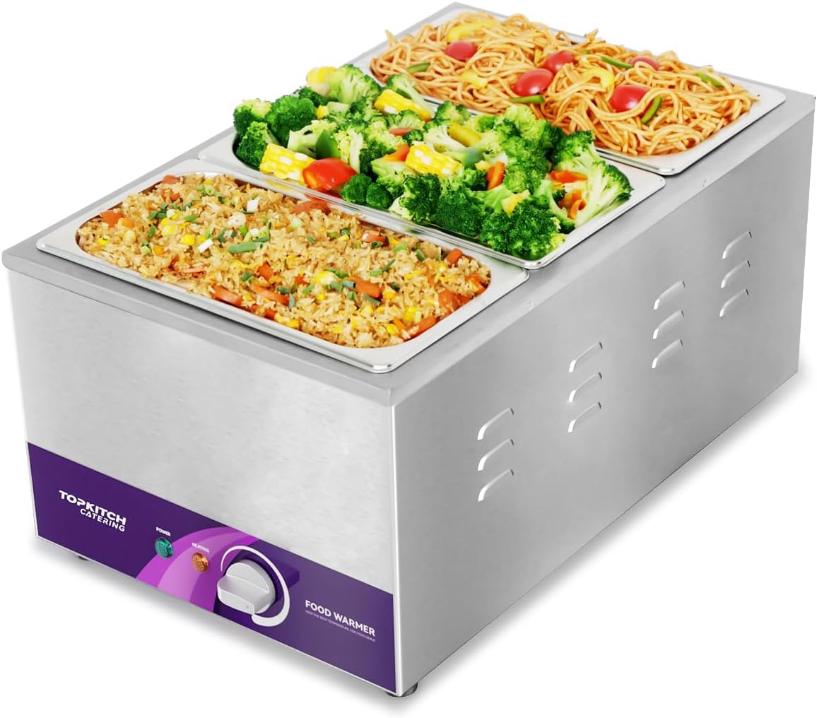 3-Pan 18L Commercial Food Warmer with Non-Leakage Stretch-Forming Water Tank &3 of 1/3 Size GN Pan,Countertop Soup Station Bain Marie Steam Table for Buffet,Catering,Parties and Restaurants