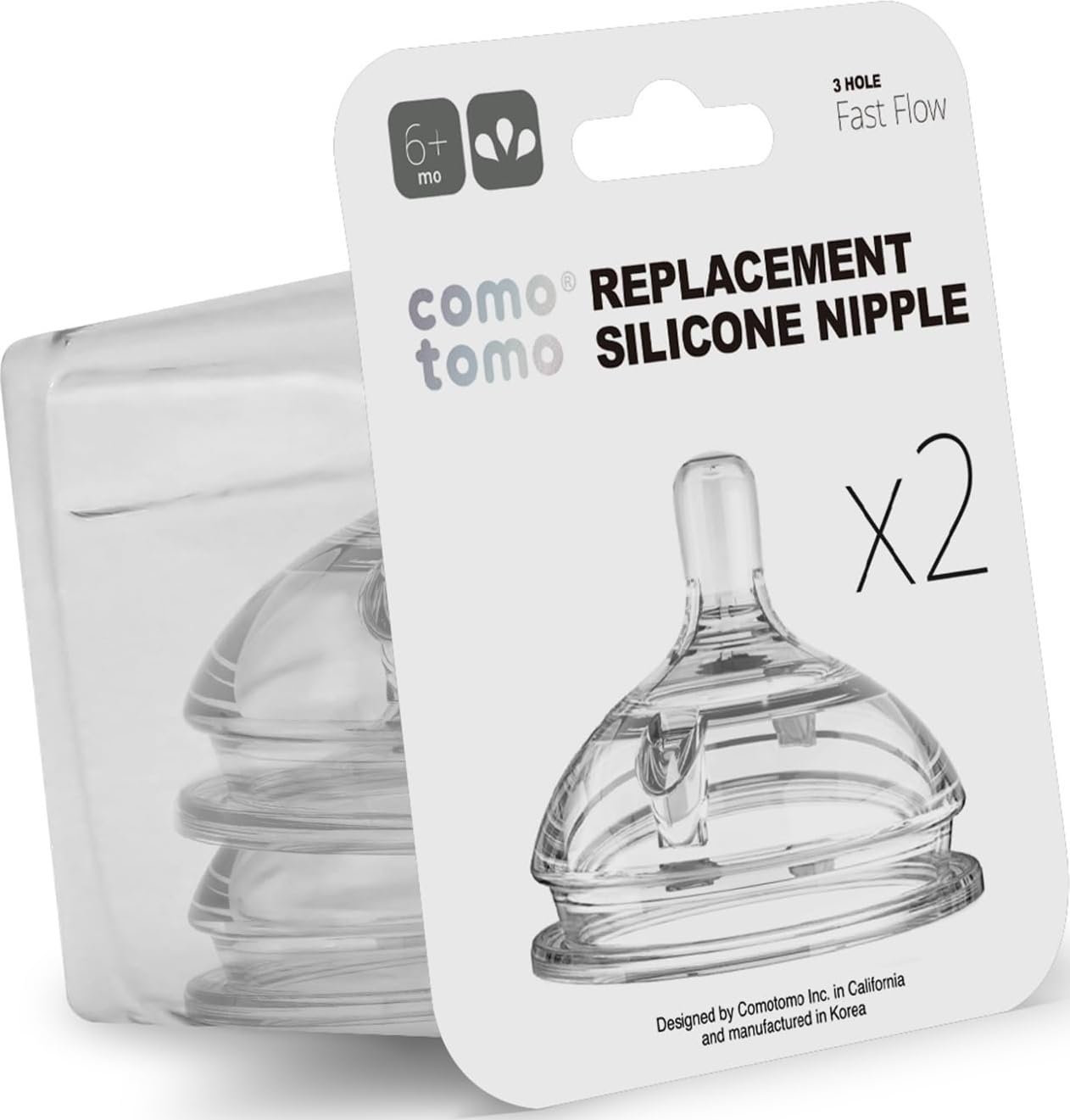Comotomo Silicone Replacement Nipple, Fast Flow, 6+ Months, 2 Count