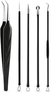 FVION Blackhead and Acne Extractor Kit, Professional Pimple Popper Tool Kit, Acne Tweezers and Blackhead Remover Tools for Face, 5 PCS Surgical Extractor Pimple Popping Tools