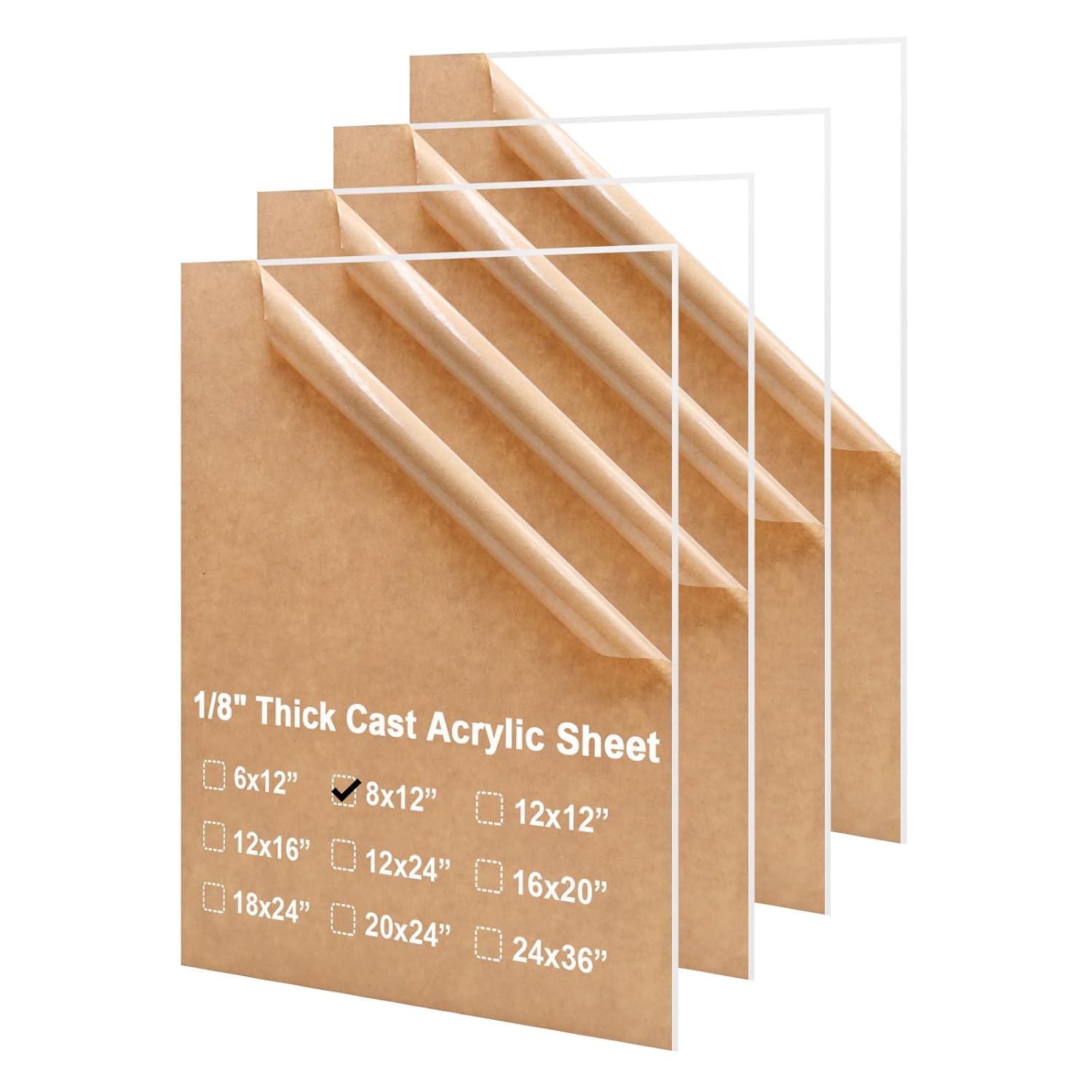 KINLINK 8x12 Plexiglass Sheets 1/8 inch-3mm Clear Acrylic Sheets, Clear Plastic Board Polycarbonate Sheet for DIY Project, Craft, Picture Frames, Acrylic Sign, Weding Invitaton, 4 Pack
