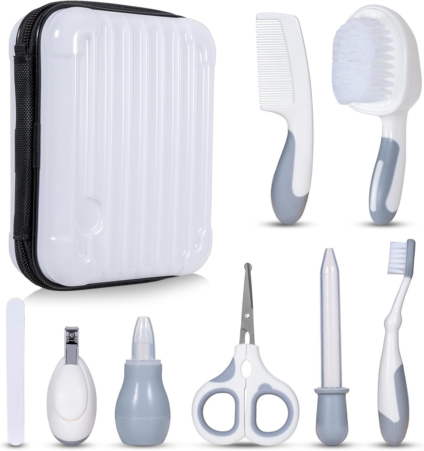 Little Angel Baby Healthcare and Grooming Kit, Safety Newborn Nursery Care Set, with Hair Brush Comb, Nail Clipper, Nasal Aspirator for Newborn Infant Baby Girls Boys White