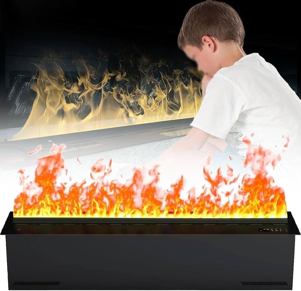 3D Water Vapor Decorative Fireplace 3D Water Vapour Electric Fireplace Insert ,Realistic Atomized Flame Adjustable Flame Colors & Speed, Humidifier Function, App, Remote & Touch Control(120cm)