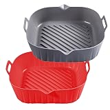 Silicone Liners Square 8 Inches for Air Fryer, 2 Pcs Non-stick Food-grade Reusable Silicone Pot Baking Tray Basket Bowl Oven Air Fryer Accessories