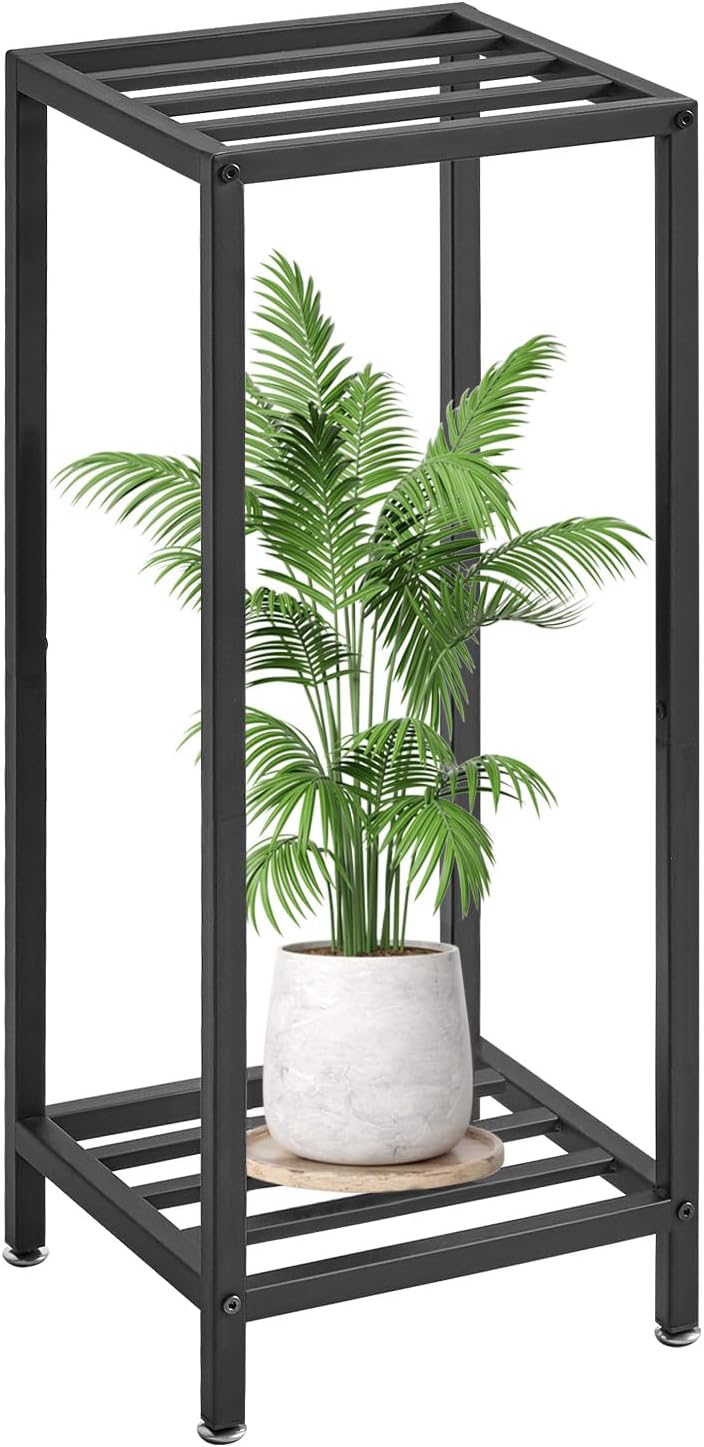 IBUYKE 30 Inch Tall Plant Stand Indoor, 2 Tier Metal Corner Plant Stand, Modern Square Plant Shelf Flower Pot Holder for Living Room Patio Balcony Garden, Black TMJ070B