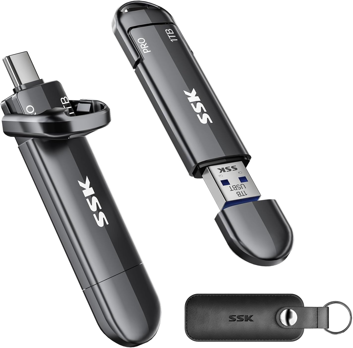 SSK 1TB USB Flash Drive Up to 1000MB/s,Type C+USB-A External SSD USB 3.2 Gen 2 Portable SSD for iPhone 15/16/PS4/Android Phone/Tablet/Windows/Mac
