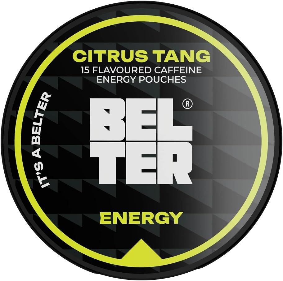 BELTER Caffeine Pouches - Citrus Tang*15 Pouches - Quicker & More Convenient Energy Release Than Energy Drinks, Tablets & Gels. 80mg Caffeine Per Pouch. Great for Sports, Gym, Gaming & Work