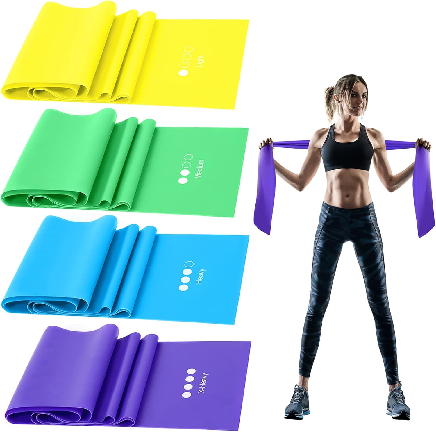 GIEMIT Resistance Bands Set,TPE Elastic Bands with 4 Resistance Levels (Light to X-Heavy),Exercise Bands for Recovery, Physical Therapy,Fitness,Yoga,Pilates,Rehab,Strength Training