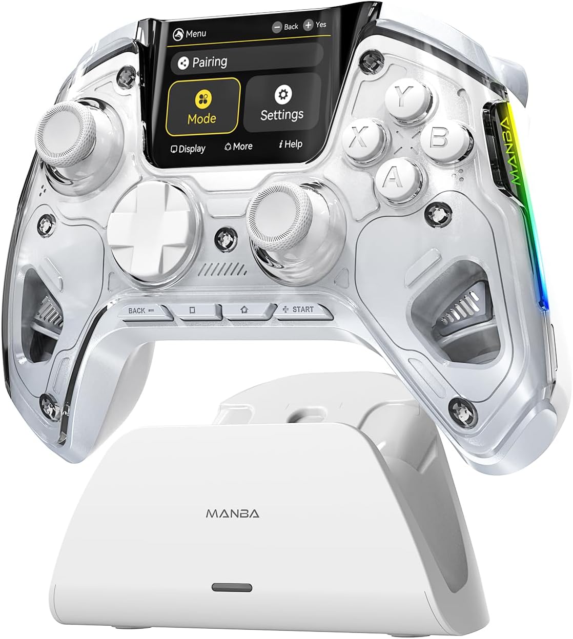 (No Drift) ManbaOne Wireless Game Controller with Interactive Screen for Switch/Windows PC/iOS/Android,Hall Effect Stick and Trigger with Charging Dock(White)