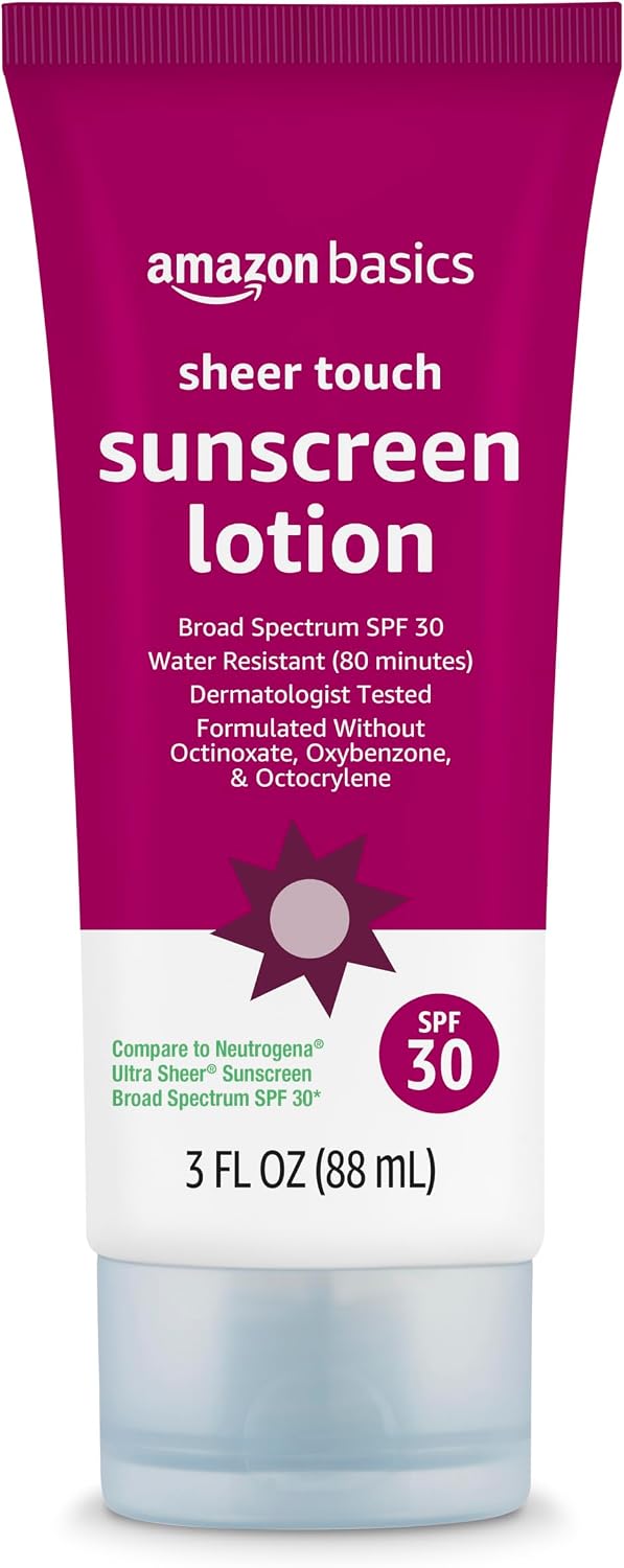 Amazon Basics Sheer Face Sunscreen SPF 30, UVA/UVB Protection, Water Resistant (80min), Formulated without Octinoxate & Oxybenzone, 3 fl oz (Pack of 1) (Previously Solimo)