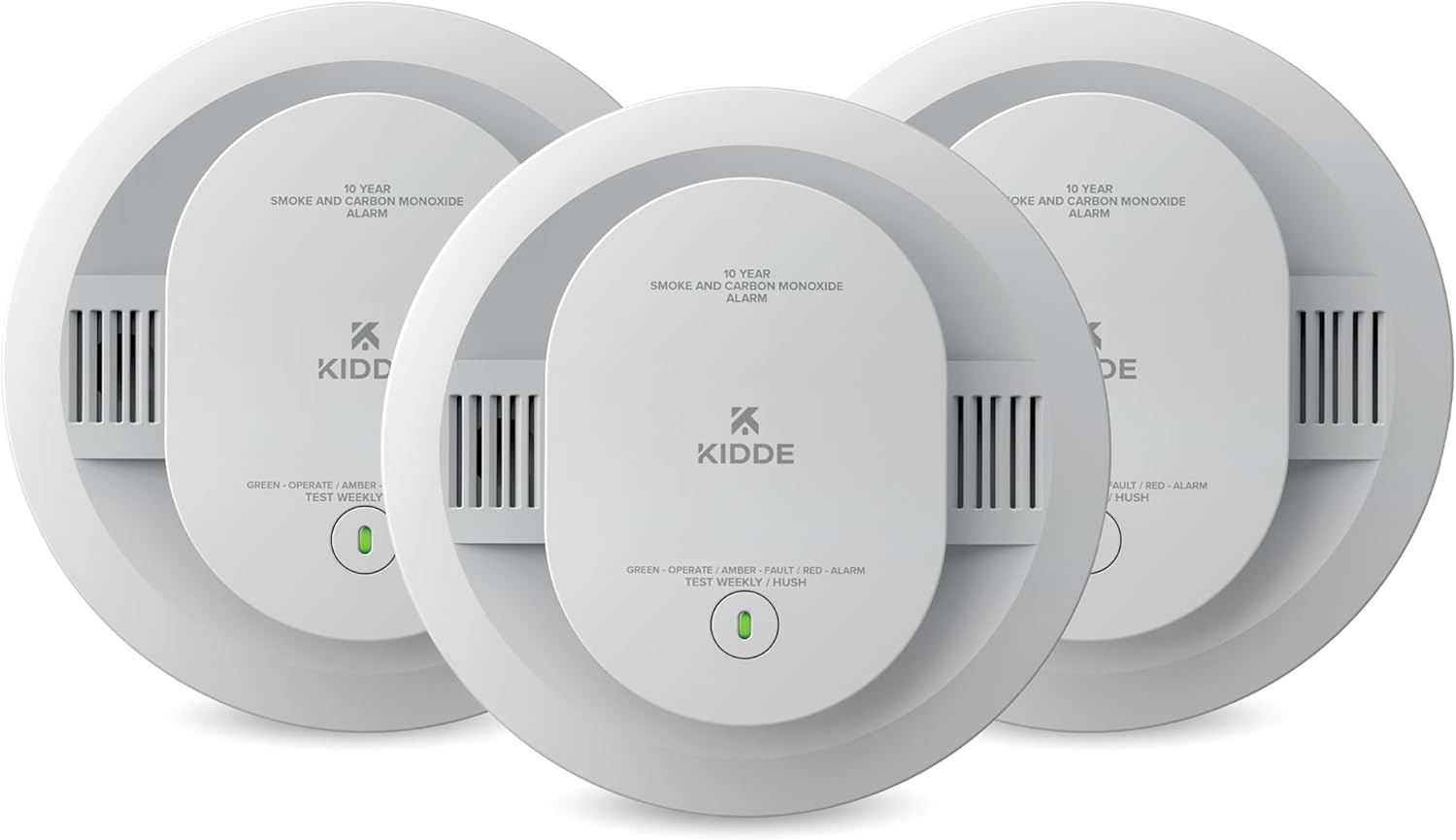 Kidde Smoke and Carbon Monoxide Detector, 10-Year Battery Powered, LED Status Lights, 85 dB Alarm, 5-inches, 30CUD10, 3 Pack
