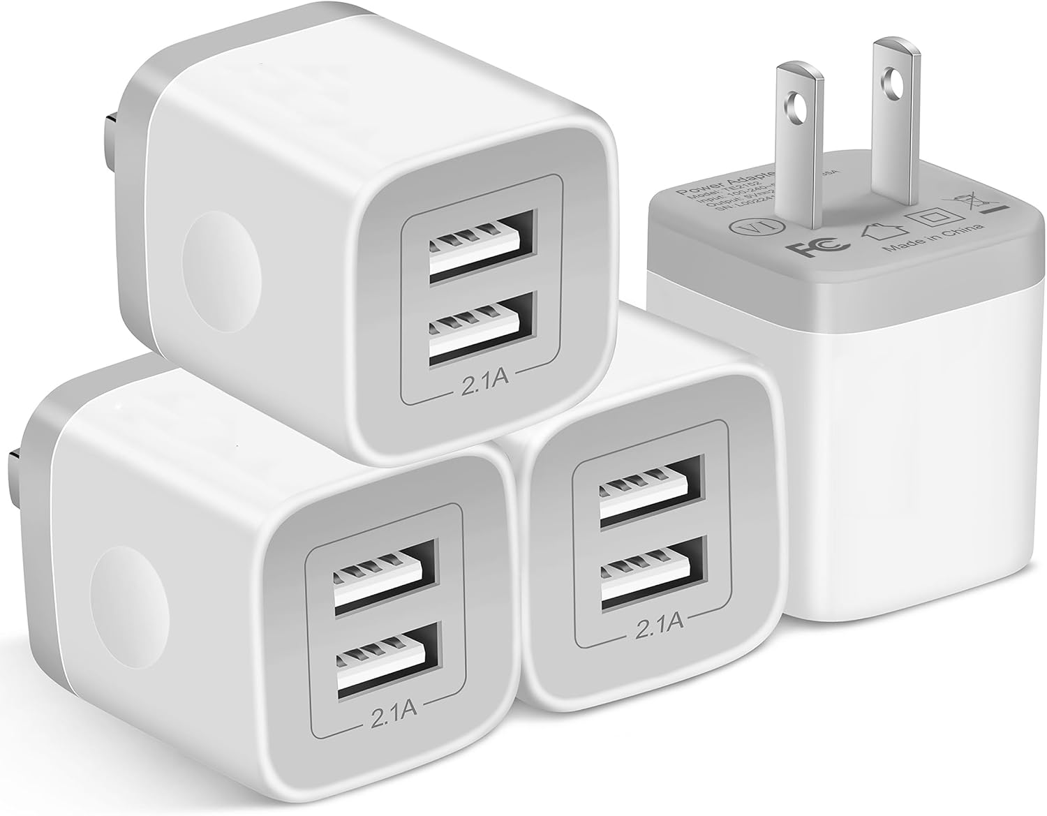USB Wall Charger,4-Pack 2.1A Dual Port USB Cube Power Adapter Wall Charger Plug Charging Block Cube for iPhone 14/13/12/11/Pro Max/XS/XR/X/8/7/6 Plus, Pad, Samsung, LG, Moto, Android (White)