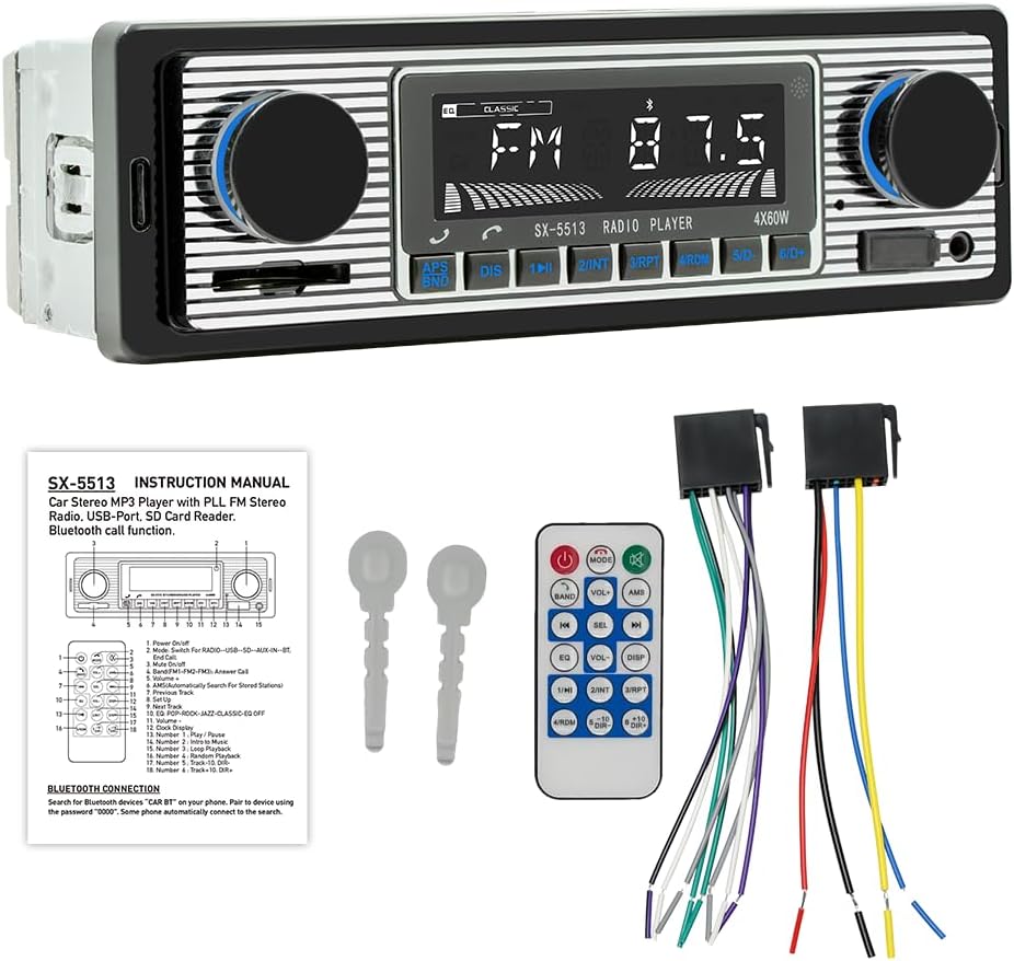 Classic 7" Single Din Car Radio,Bluetooth Car Stereo, FM Radio,Car Audio Receiver, Voice Control,Hands-Free Calling, Built-in Microphone,USB/SD/AUX,Support MP3/WMA/WAV, Dual.Car Multimedia Player