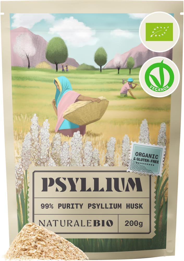 NaturaleBio Organic Psyllium Husk 99% Purity Lab-Tested Gluten-Free