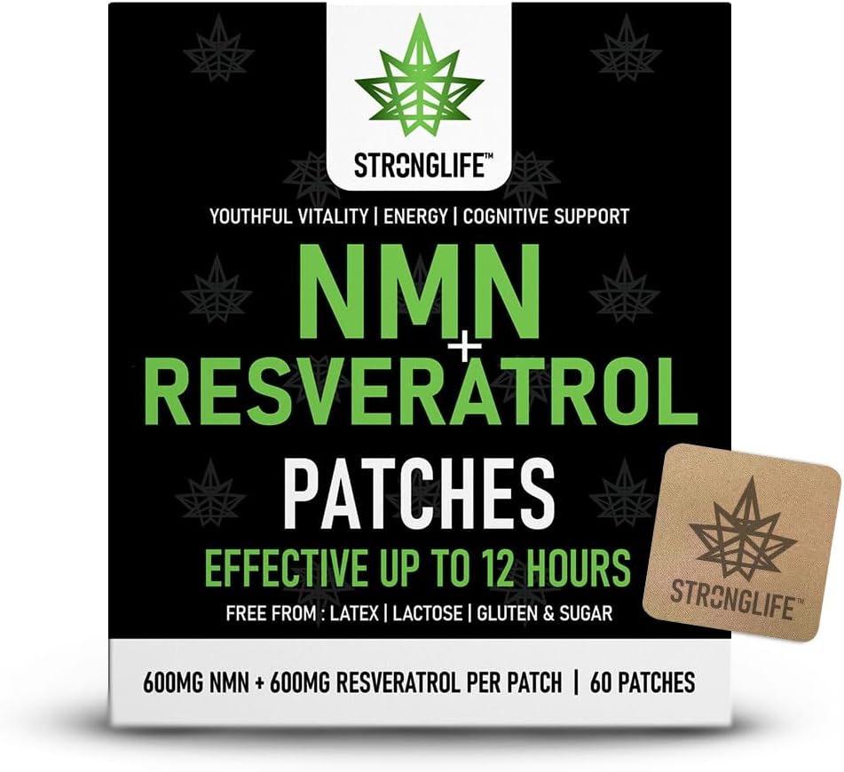 NMN & Resveratrol Patches – High Strength NMN Supplements UK Pure – High Absorption, 12 -Hour Release – Supports Cellular Health, Anti-Aging & Skin Vitality – 30 Patches