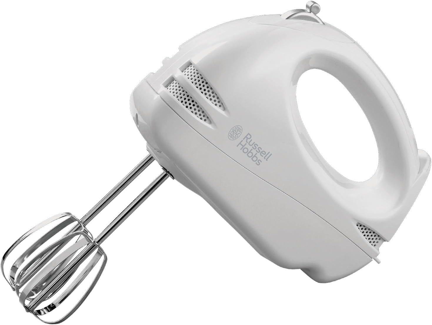 Russell Hobbs Food Collection Electric Hand Mixer with 6 Speeds, Easy release button, Fingertip speed control, Chrome beaters, Wrap around cord storage, 125W, 14451, White