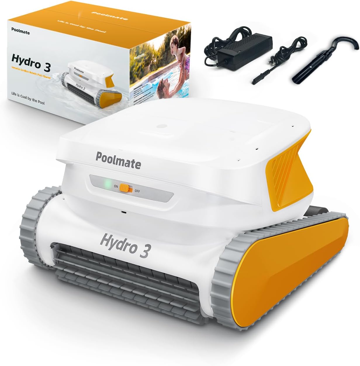 Poolmate 2025 Hydro3 Robotic Pool Cleaner for Inground/Above Ground Pools, 150W Cordless Pool Vacuum, Max 200min Runtime, 4.1L Filter Basket, Auto Waterline/Wall Cleaning, Max 1076 sq.ft Coverage