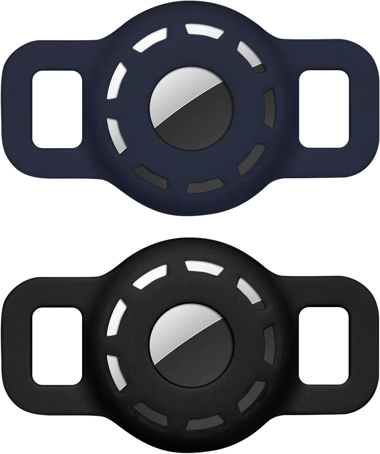FYY 2 PCS Protective Case for AirTag, AirTag Dog & Cat Collar Case with Anti-Lost Design for Small Pets, Loop & Backpack Bag Straps - Black + Navy