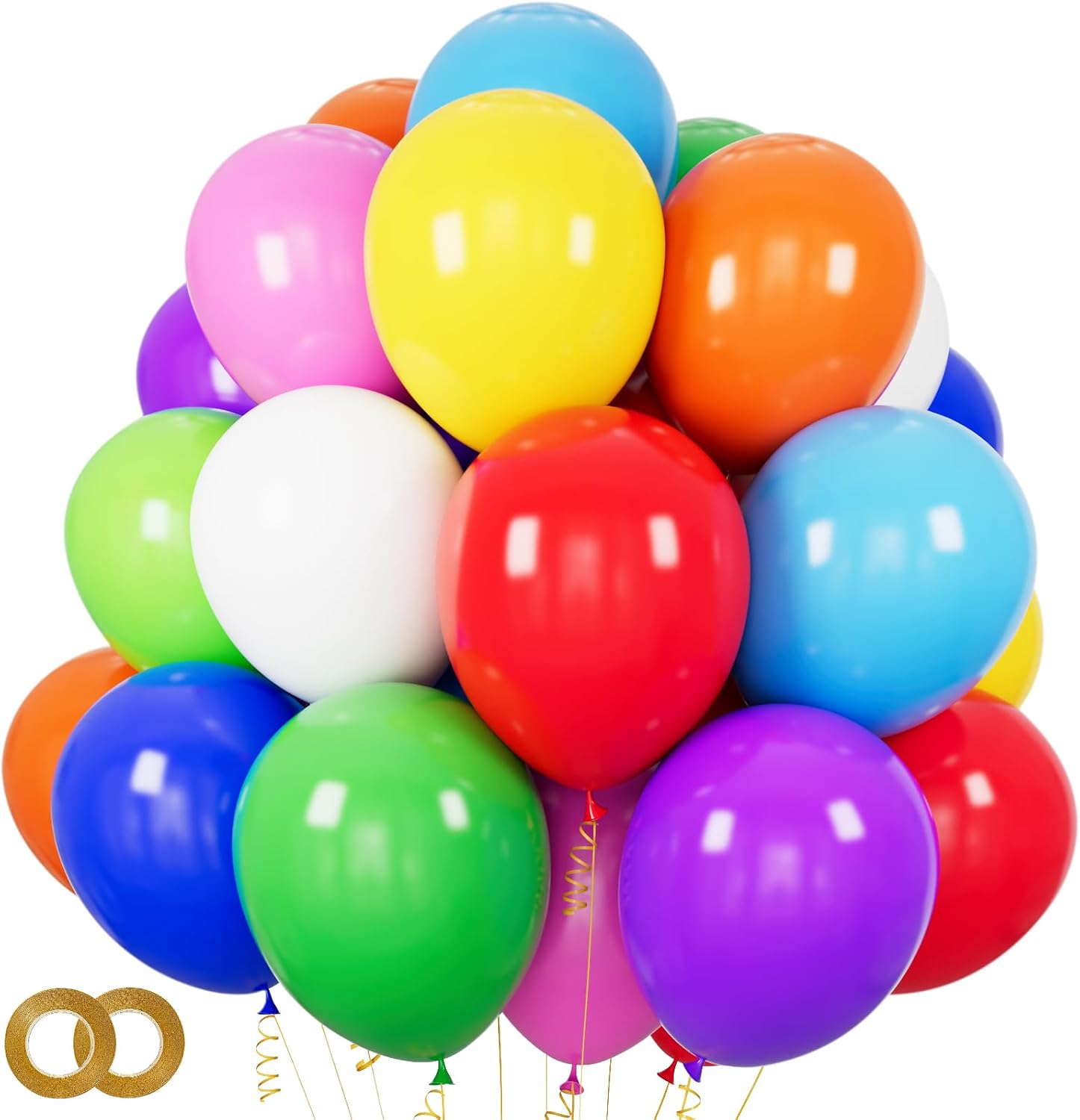 ASIYUHY Rainbow Party Balloons 100 Pack 12 inch Multicoloured Balloon With 2 rolls of balloon ribbon Assorted Color Thicken Latex Colorful Balloons for Birthday Party Wedding Baby Shower Decorations
