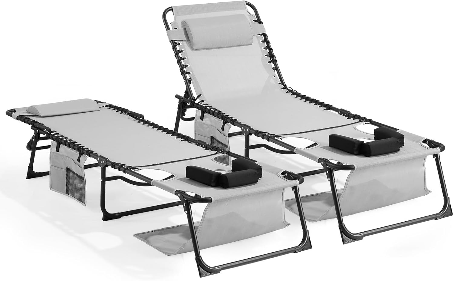 Unovivy Tanning Chairs with Face Hole Set of 2, Teslin Folding Outdoor Lounge Chair with 5-Position Reclining Back for Sunbathing, Pool, Patio, Camping