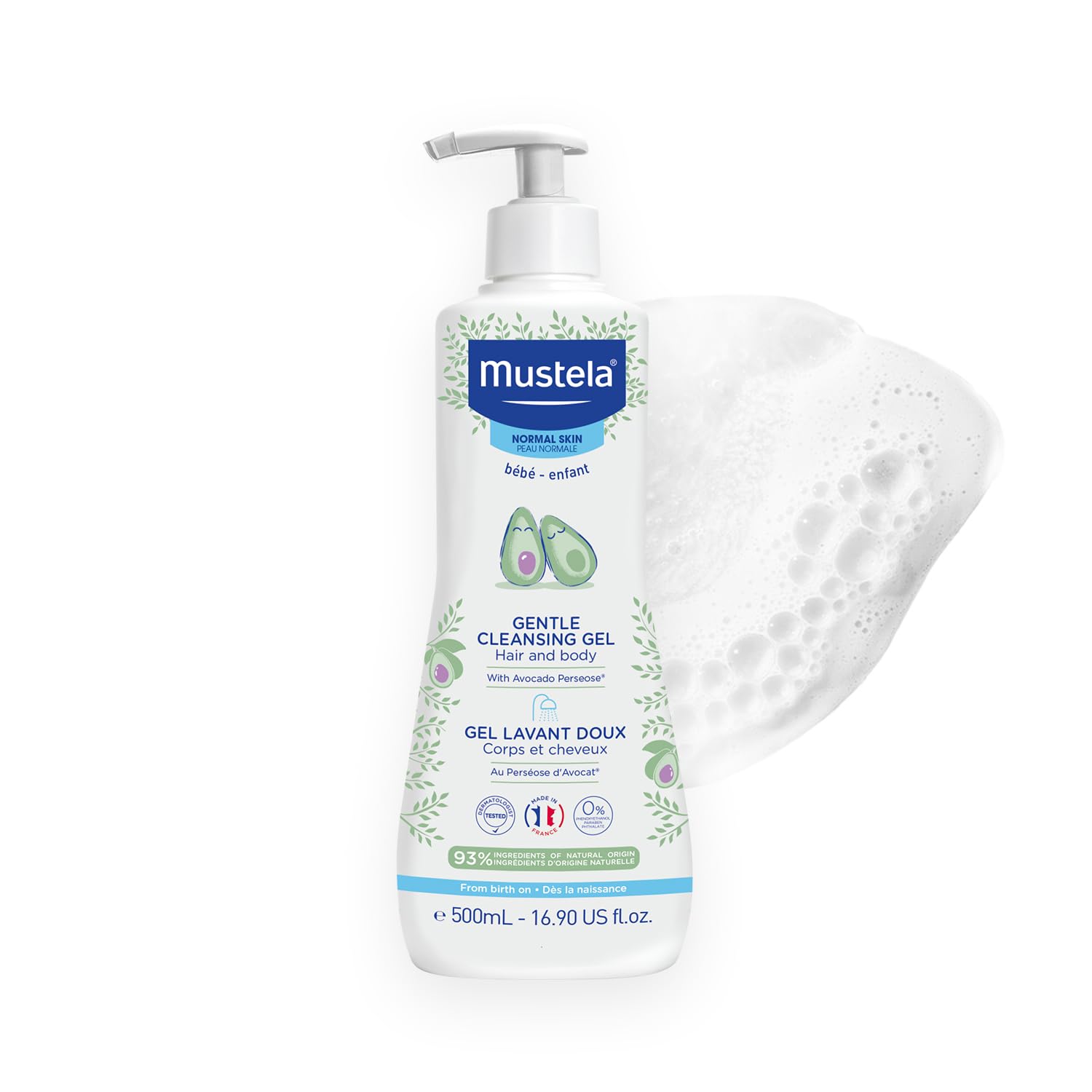 Mustela Gentle Cleansing Gel - Baby Wash for Delicate Skin and Hair - Newborn-Safe Cleanser - Made with with Natural Avocado Perseose - 1 or 2-Pack - Various Sizes