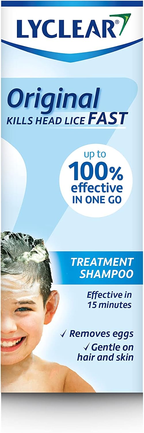 Lyclear Original Shampoo Head Lice Treatment + Head Lice Comb – Kills Head Lice and Washes Hair – Effective in Just 15 Minutes – 200 ml Shampoo Format and Nit Comb
