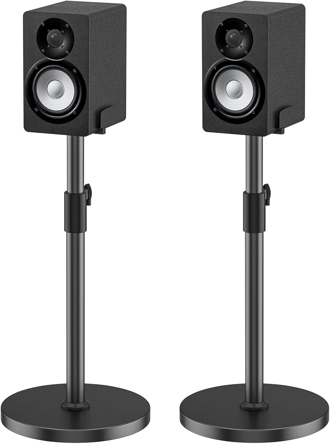 Heavy Duty Studio Monitor Stand Pair for Yamaha HS5/HS7/HS8, Edifier MR4/MR5, JBL 305P, Height Extend 29-37.5", Dual Side Clamp Fit 5"–11" Speaker Stand, Built-in Cable MGMT&Anti-Vibration Foam Pads