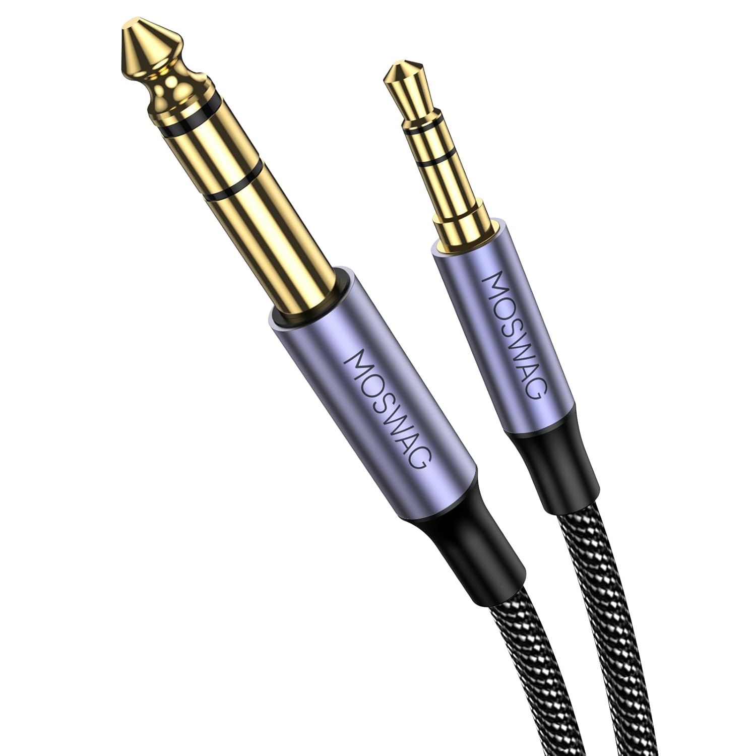 MOSWAG 6.35mm Male to 3.5mm Male TRS Stereo Audio Cable 3.28FT/1Meter with Zinc Alloy Housing and Nylon Braid Compatible for iPod Laptop Home Theater Devices Amplifiers and More