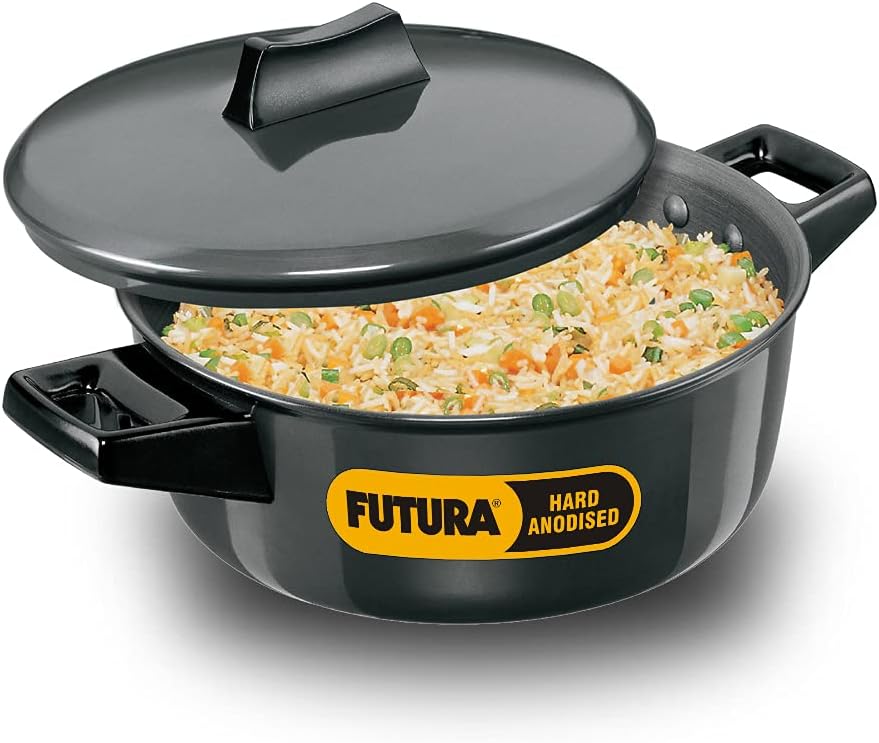 Hawkins Futura 2 Litre Cook n Serve Bowl, Hard Anodised Saucepan with Hard Anodised Lid, Sauce Pan for Cooking and Serving, Black (ACB20), Aluminium