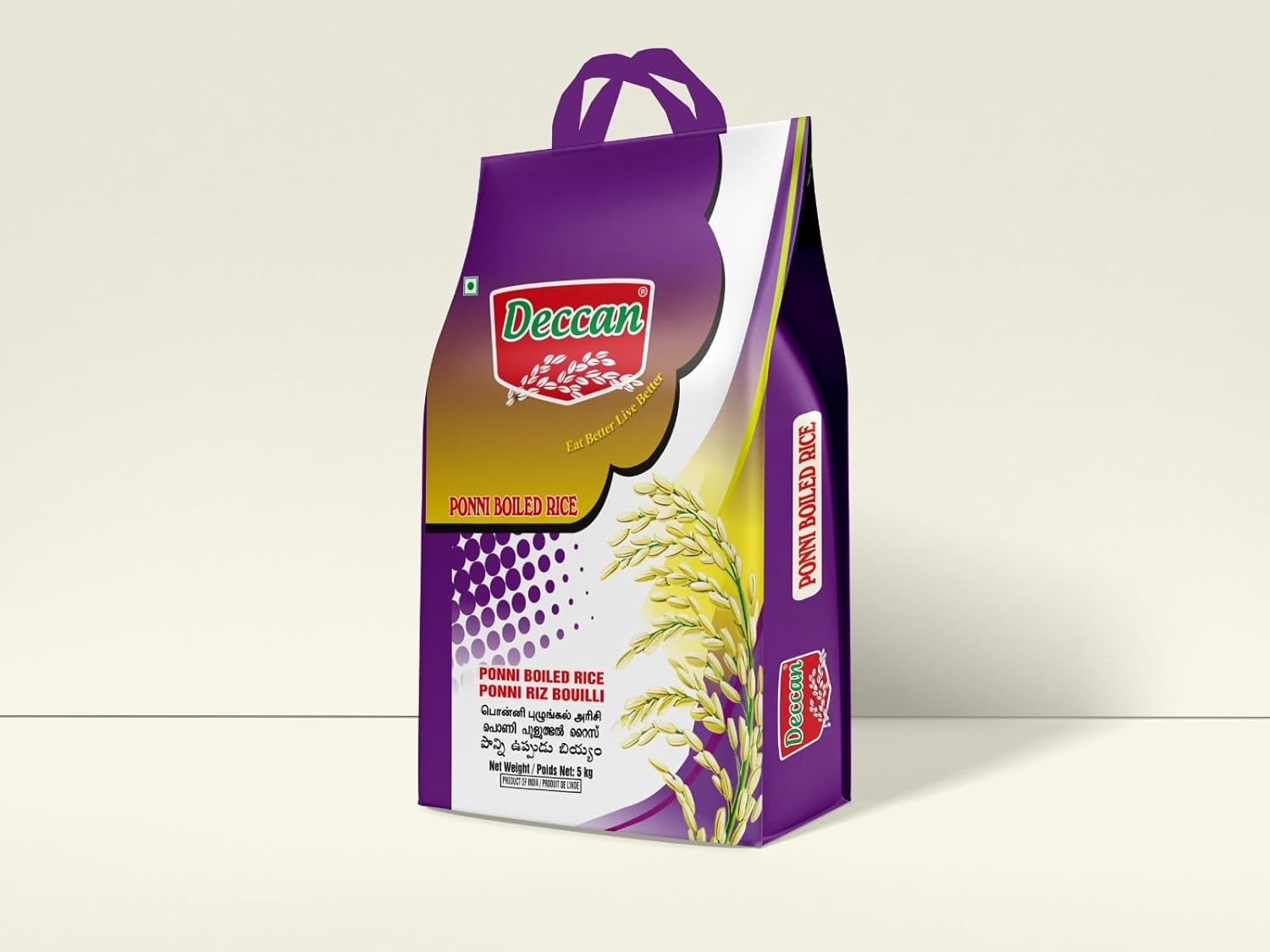 Deccan Ponni Boiled Rice 5kg | Parboiled Rice for Everyday Meals | Soft, Fluffy Texture | Ideal for South Indian Dishes | Naturally Processed & Hygienically Packed (Pack of 1)