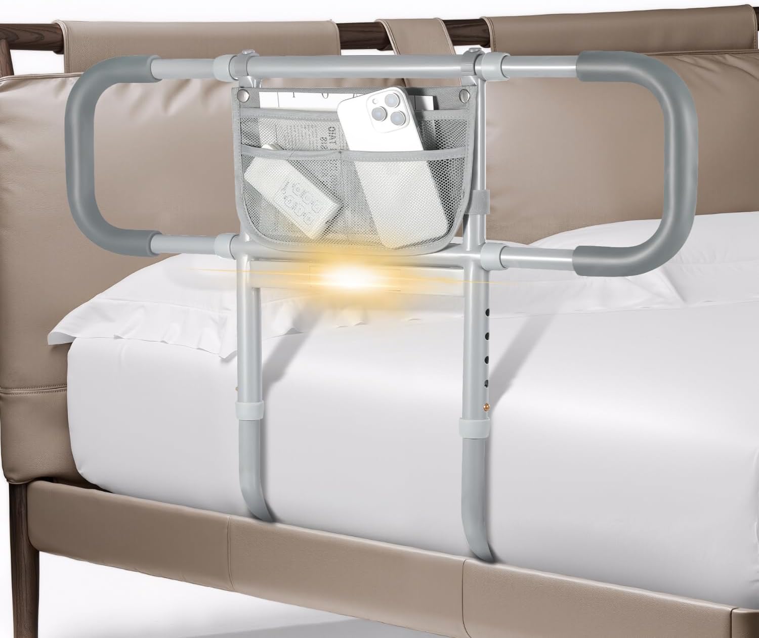 Bed Rails for Elderly Adults Safety, Extended Bed Assist Rail for Seniors with Motion Sensor Light - Adjustable Side Bed Guard Rails Handle Support Bar with Storage Bag, Fit King Queen Full Twin Bed