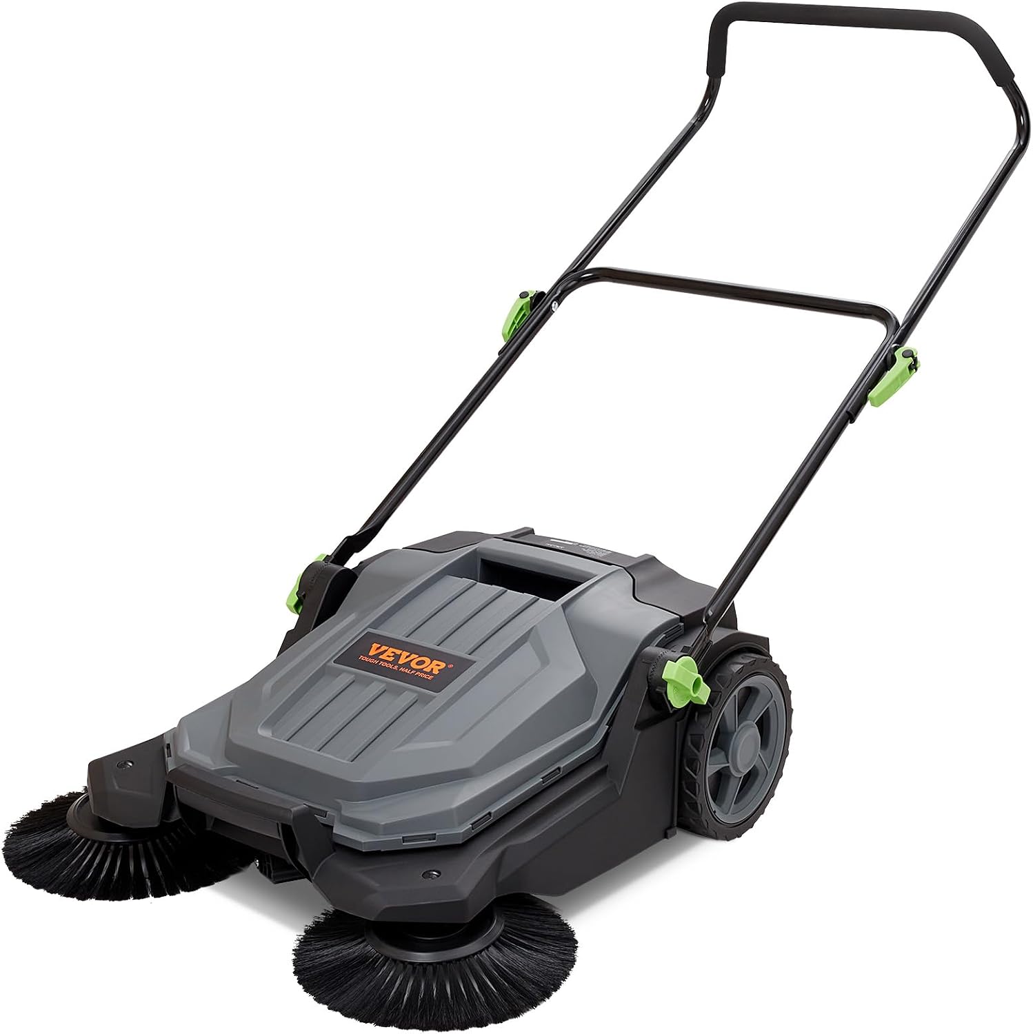 VEVOR Walk-Behind Hand Push Floor Sweeper, 25.6" Sweeping Width Floor Sweeper Manual Non-Electric, 5-Gallon Waste Container, Angle & Height Adjustable Folding Handle for Walkway, Yard, Garage, Patio