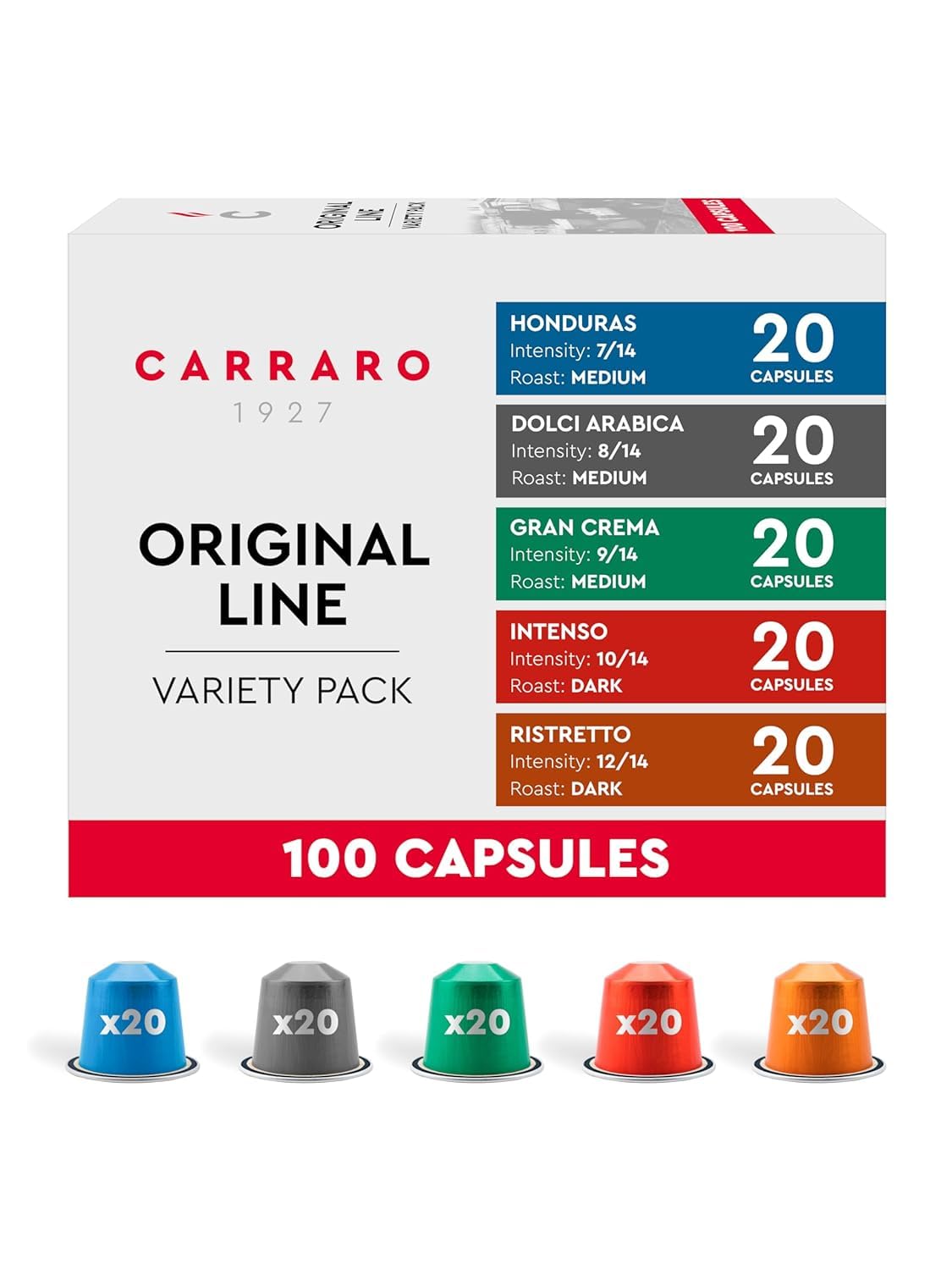 100 Aluminum Espresso Pods Compatible with Nespresso Original Line, Made in Italy - Variety Pack with Honduras, Medium & Dark Roast, (Packaging May Vary)
