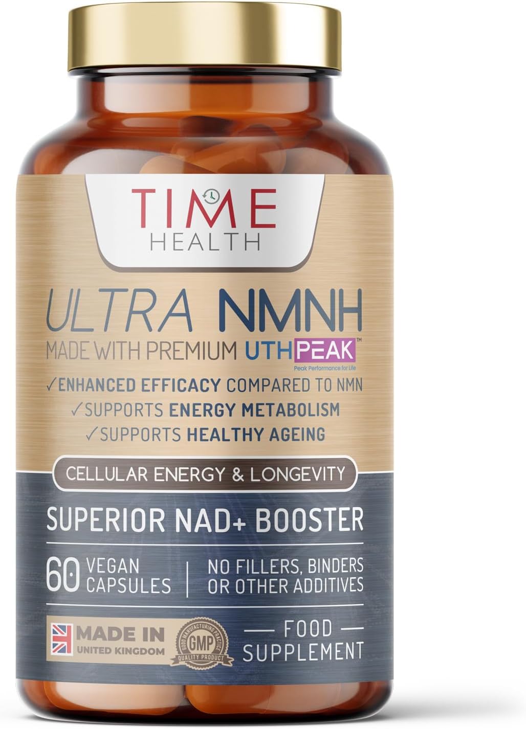 Ultra NMNH - 60 x 125mg Capsules - Made with UthPeak™ - Cellular Energy & Longevity - UK Made - GMP - Additive Free - Vegan