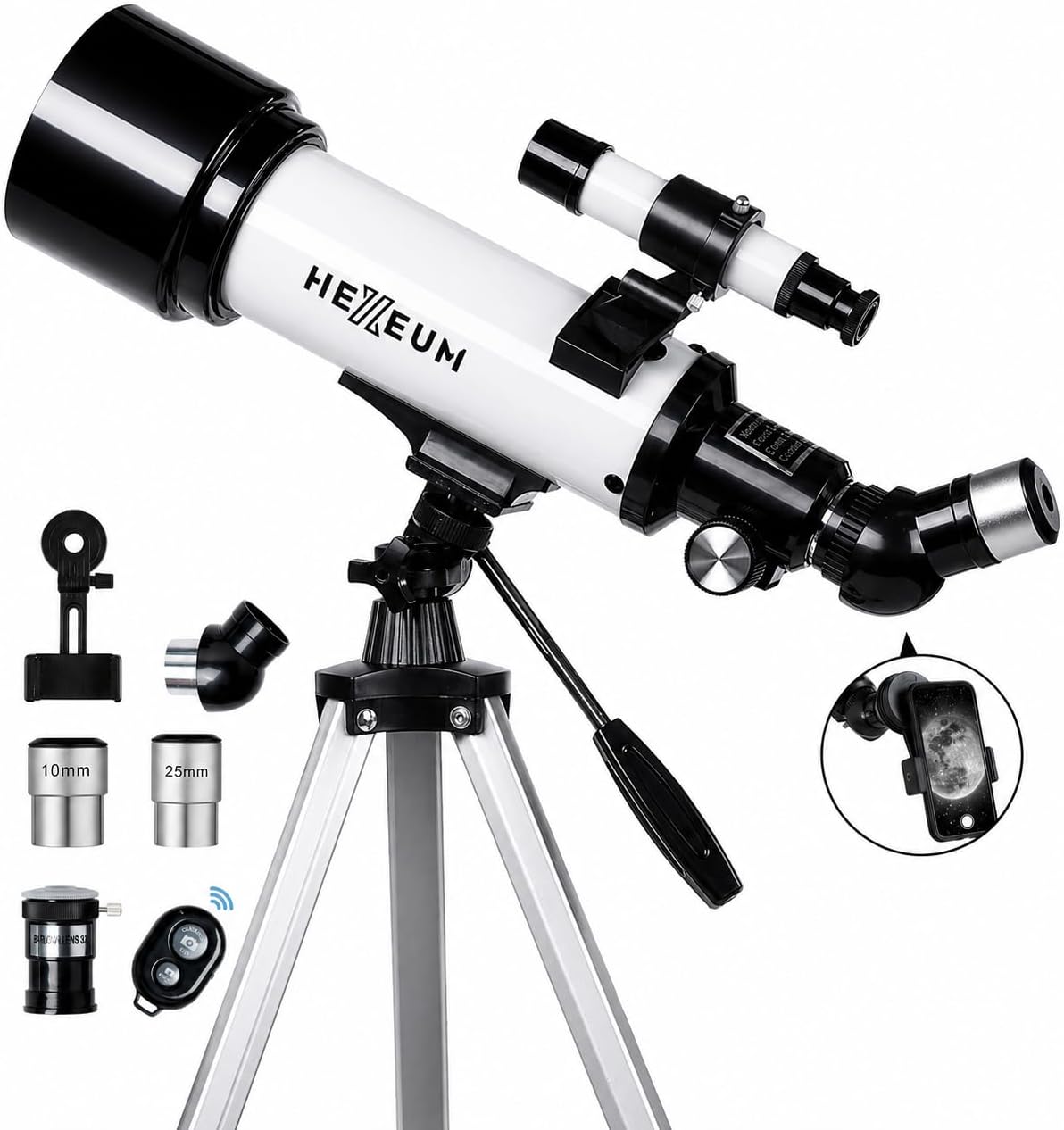 Koolpte Telescope for Kids, 70mm/500mm AZ Refractor for Beginners, White