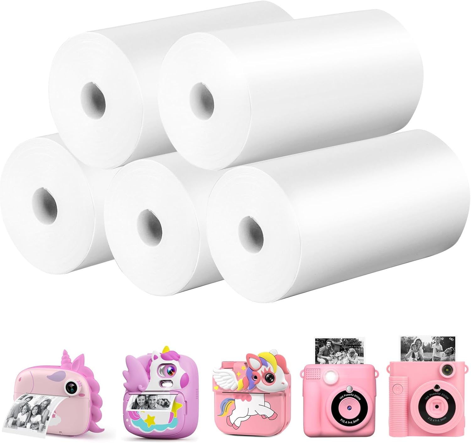 5 Rolls Kids Camera Print Paper Refill, Kids Instant Print Camera Photo Papers Compatible with Most Children Instant Print Camera, 2.2Inch, BPA Free