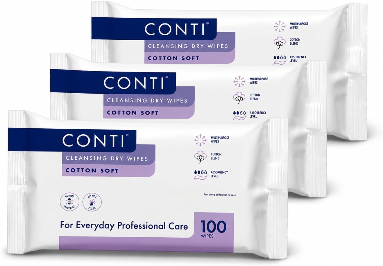 Conti SoSoft Large Heavyweight Dry Patient Cleansing Wipes (3 Packs of 100)