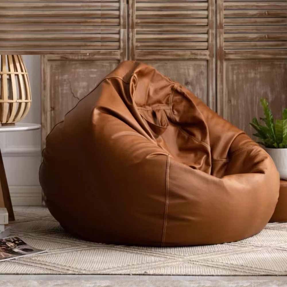 Bean Bag Chair for Adults （No Filler） Top Faux Leather Bean Bag Cover Luxury Single Lazy Sofa Cover Beanbag Couch Pouf Chaise Lounge Recliner Sac Frameless Furniture(Color : Honey Brown, Size :