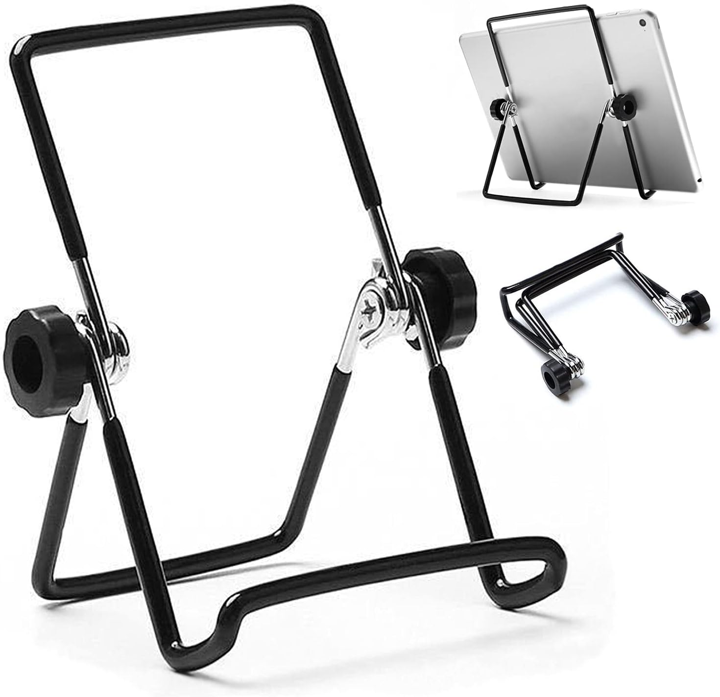Adjustable Tablet Stand Holder, Non-Slip Foldable Holder Cradle Fit for 9-12.9" Tablets, iPad, Samsung and Kindle Fire, Display Stands Picture Frame Stand for Photos (Large Black)