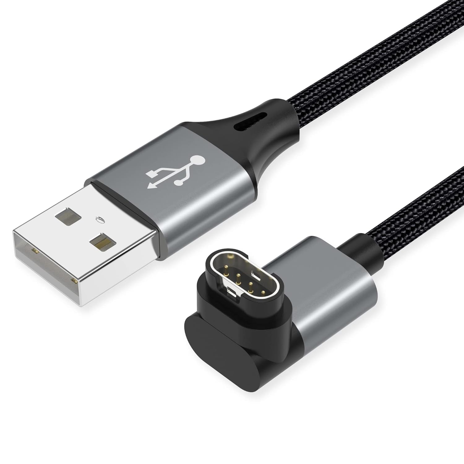 AGVEE 2 Pack 3.3ft Charger Cable for Garmin Watch, L-Shape Braided Charging Cord for Fenix, Forerunner, Vivoactive, Instinct, Venu, Tactix, Approach, D2, Quatix Series, Dark Gray