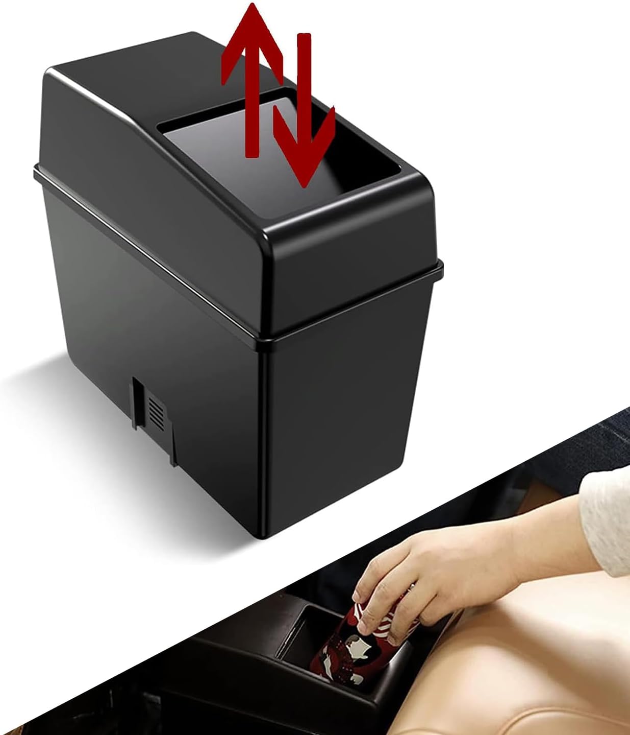 Car Trash Can with Lid, Leakproof Odor Barrier Mini Storage Bucket, Detachable and Cleanable One-Hand Push-to-Open Portable Garbage Can, Universal for Most Cars Home Office (Black)