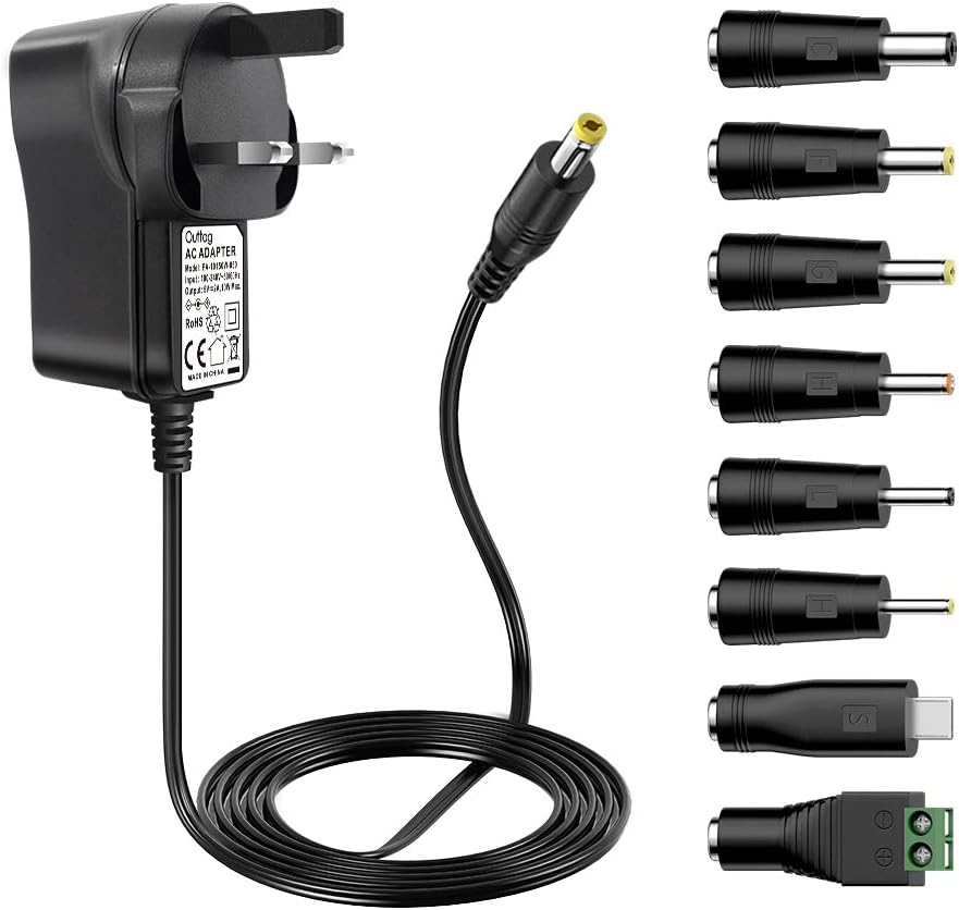 Universal AC to DC Adapter Charger 5V 2A Power Supply Adapter with 8 DC Connector Multi Plug Adaptor for Household Electronic Devices Led Strip Light Box Router LCD CCTV Cameras Android TV Box Speaker