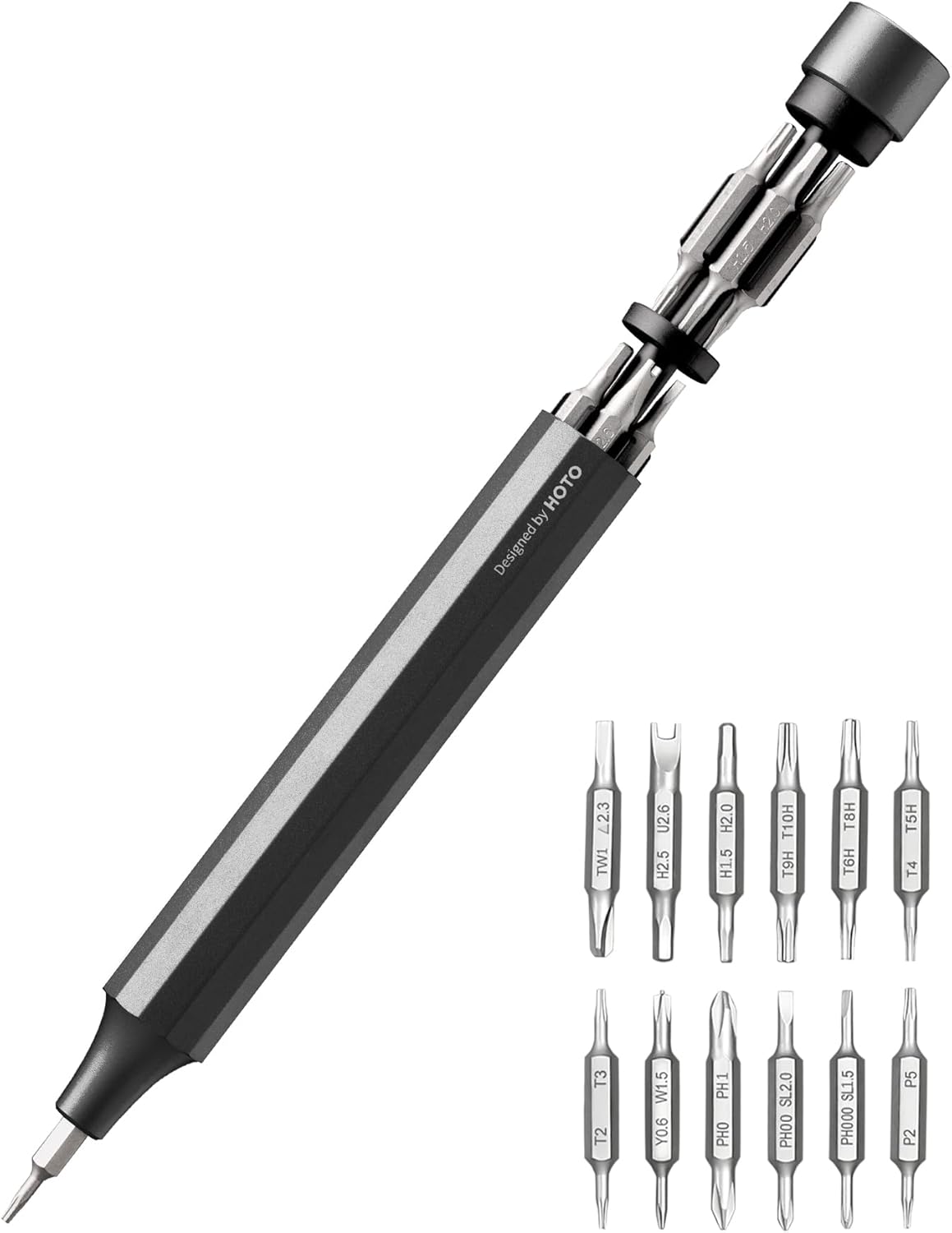 HOTO 24 in 1 Multi Bit Mini Screwdriver Set Magnetic, Manual Precision Screwdriver Set, EDC Pen Screwdriver for Eyeglasses, Electronics, Watches, Phones, Laptops, Cameras, Slate Grey