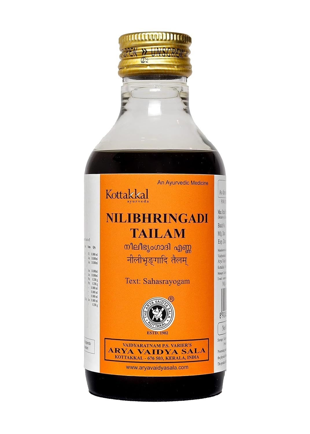 Kott.akkal ayurveda® Nilibhringadi Tailam - 200 ml, Enriched With Natural Ingredients, Helps to Improve Quality of Hair