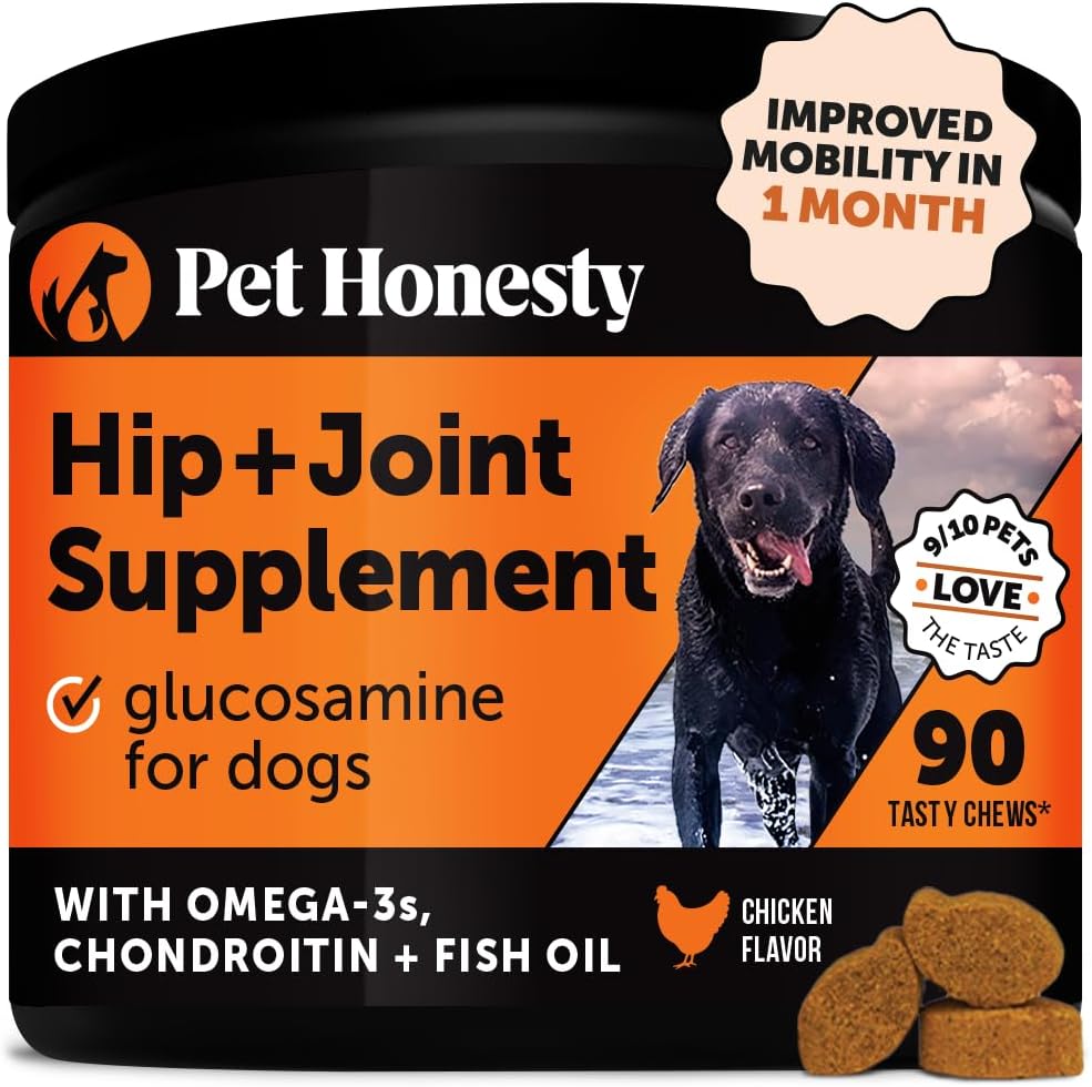 Pet Honesty Hip & Joint Health - Glucosamine for Dogs Soft Chews, Joint Supplement for Dogs with Glucosamine Chondroitin, MSM, Turmeric, Anti Inflammatory for Dogs, Support + Mobility Chicken 90ct