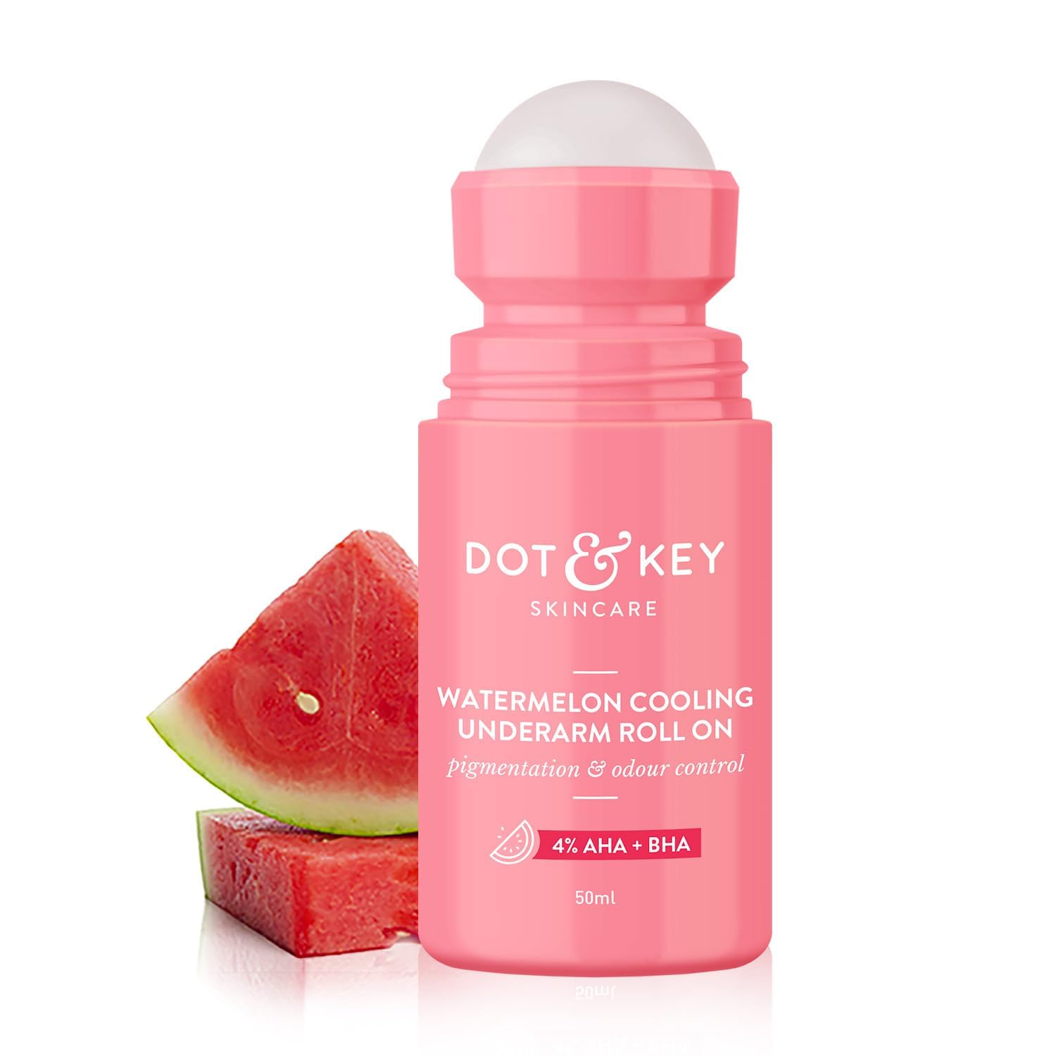 Dot&Key's Watermelon Cooling Underarm Roll On with AHA BHA for Odor Control, Fresh Aqua Fragrance, Sweat Control, Exfoliating Formula for Men, Women, 50ml