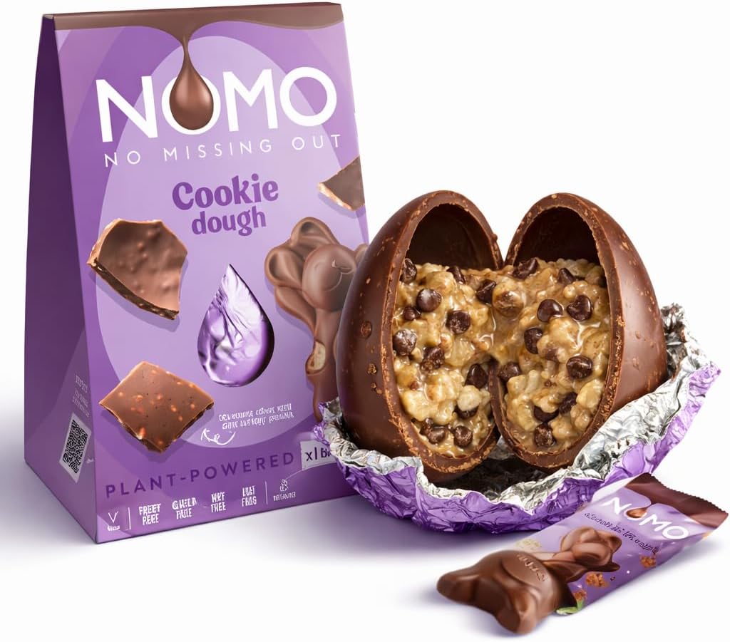 Nomo Cookie Dough Chocolate Vegan Easter Egg Includes Chocolate Bar and Bunny Gluten Free, Dairy Free & Egg Free Easter Eggs Perfect For Easter Egg Hunt School Offices Great For Gift Kids Bulk