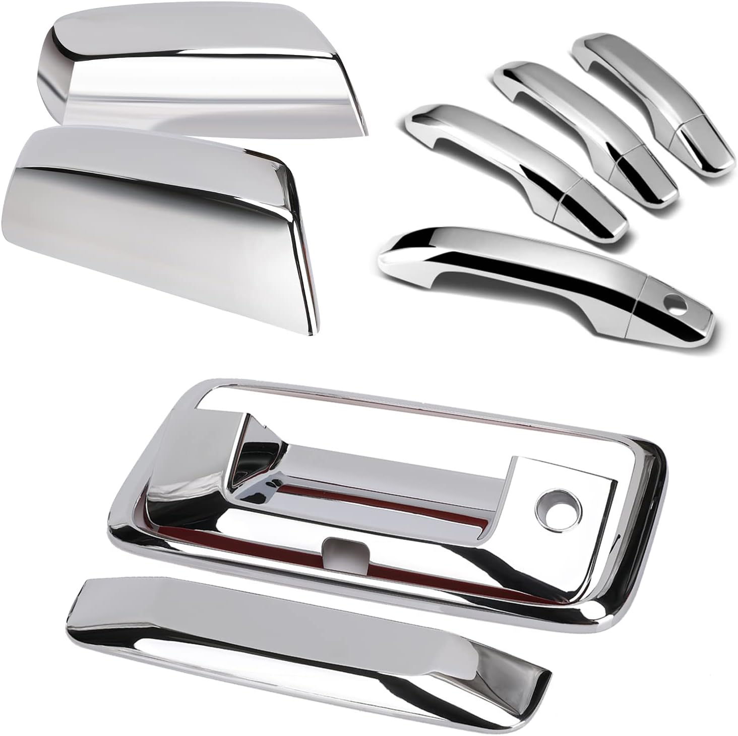 Chrome Door Handles+Top Half Mirror Covers+Tailgate Cover (with Camera Hole) Compatible with Chevrolet Silverado GMC Sierra 1500 2500 3500 2014-2018 - Not for Towing Mirror