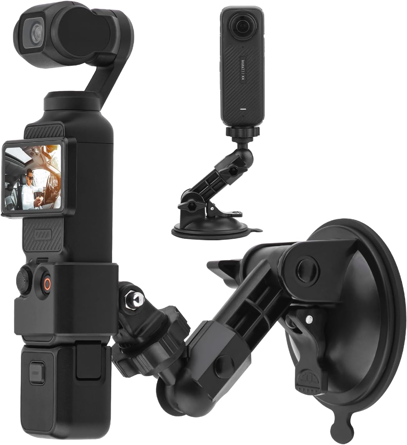 BRDRC Pocket 3 Suction Cup Mount, Windshield Window Dash Holder Kit with Expansion Adapter for GoPro Max Mini Hero 12 11 10 9 8 7 6 5 Pocket 3 2 Insta360 X3 X2 Go 3 Action 3 4 Accessories