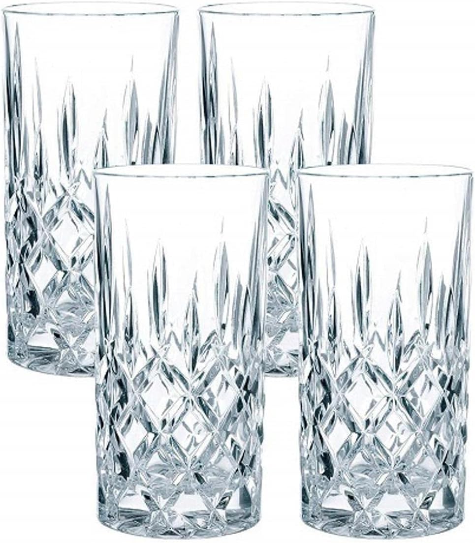 Nachtmann Noblesse 13 oz Crystal Glass Long Drink, Set of 4 – 6" Cut Crystal Lead-Free Highball Glasses for Cocktails, Sparkling Drinks & Beverages – Machine-Made Barware for Tabletop Use