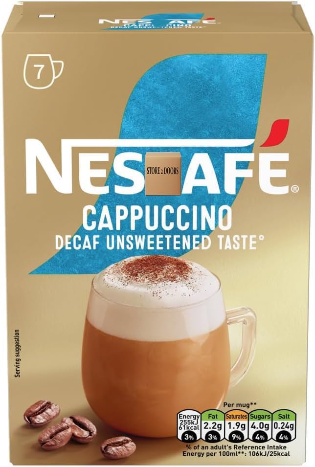 NESCEFE Cappuccino Decaf Instant Coffee Sachets 7 – 100% Responsibly Sourced Coffee, Smooth & Creamy, Decaffeinated (Pack of 3)